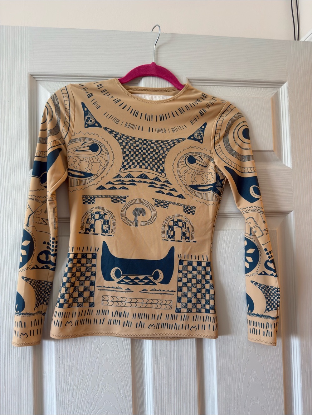 Maison Martin Margiela Kids Long Sleeve Graphic Tee in Tan and Navy